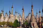 Rows of stupas in the Kakku (Kekku) Pagoda complex. The complex was kept hidden from the rest of the world until 2002 when it was opened to foreigners. Shan State, Burma (Myanmar). 